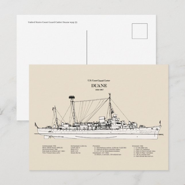 Postal USCGC Duane wpg-33 - SBD (Anverso / Reverso)