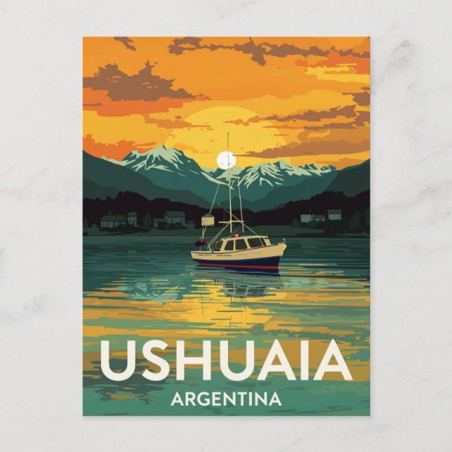 Postal Ushuaia Argentina Sunset Boat Beagle (Anverso)