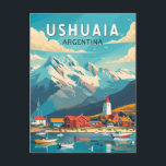 Postal Ushuaia Argentina Viaje de arte<br><div class="desc">Diseño de viaje de vector retro de Ushuaia. Es una ciudad turística de Argentina. Se encuentra en el archipiélago de Tierra del Fuego,  la punta más meridional de América del Sur,  apodado el "Fin del Mundo".</div>