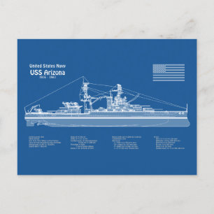 Postal USS Arizona - Planes de trazado de buques ABD