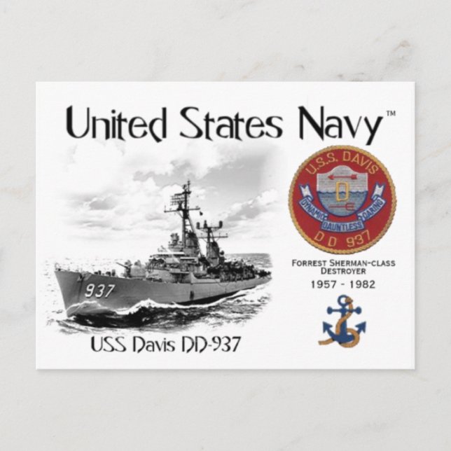POSTAL USS DAVIS DD-937 DESTRUYER - POSTCARD (Anverso)