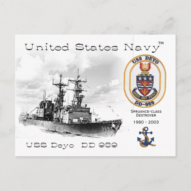 POSTAL USS DEYO DD-989 DESTRUYER - POSTCARD (Anverso)