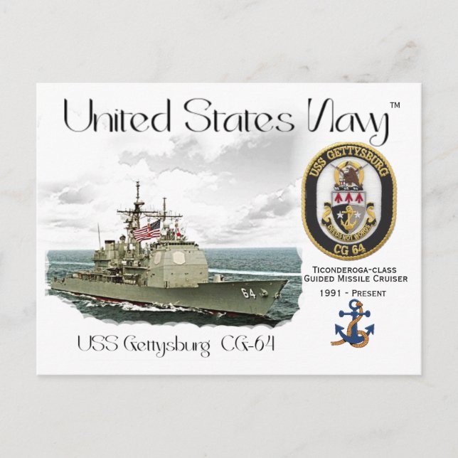 POSTAL USS GETTYSBURG CG-64 CRUISER DE MISILES GUIADO (Anverso)
