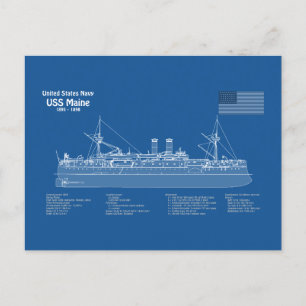 Postal USS Maine - Planes de trazado del buque ABD