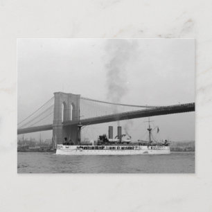 Postal USS Maine y el puente de Brooklyn