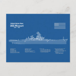 Postal USS Missouri - Planes de trazado de buques ABD
