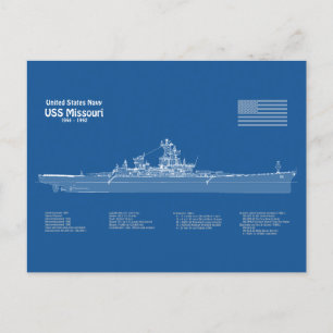 Postal USS Missouri - Planes de trazado de buques ABD