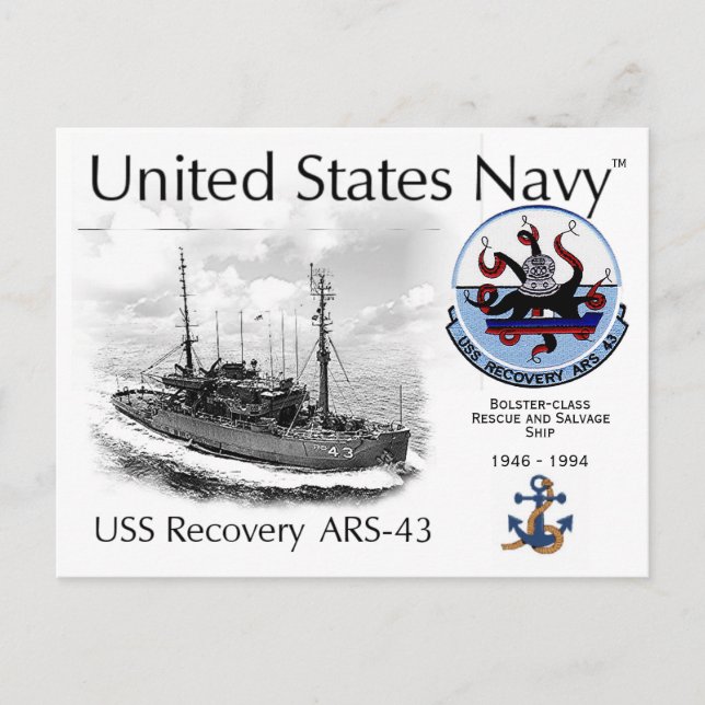POSTAL USS RECUPERACIÓN ARS-43 RESCATE Y SALVAGE SHI-POST (Anverso)