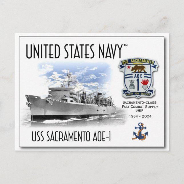 Postal USS SACRAMENTO AOE-1 SOPORTE DE COMBATE RÁPIDO -Po (Anverso)