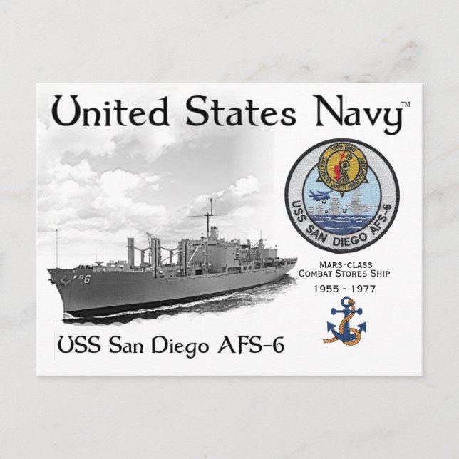 POSTAL USS SAN DIEGO AFS-6 COMBAT STORES BARCO (Anverso)