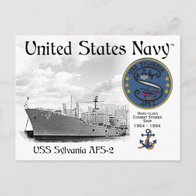 POSTAL USS SYLVANIA ATS-2 COMBAT STORES BARCO (Anverso)