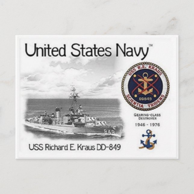 Postal USS USS RICHARD E. KRAUS DD-849 Postcard Postcar (Anverso)