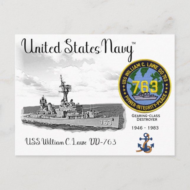POSTAL USS WILLIAM C. LAWE DD-763  DESTROYER (Anverso)
