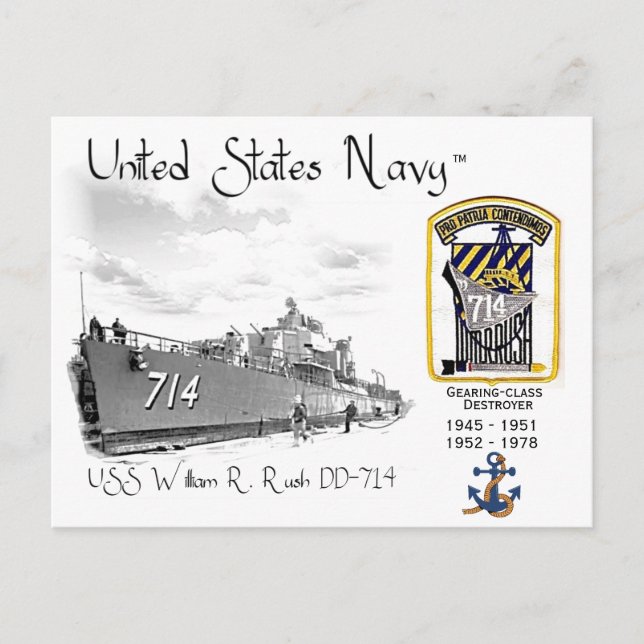 Postal USS WILLIAM R. Rush DD-714 DESTRUYER (Anverso)