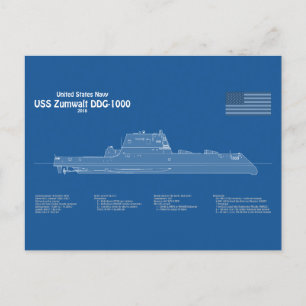 Postal USS Zumwalt - Planes de trazado de buques ABD