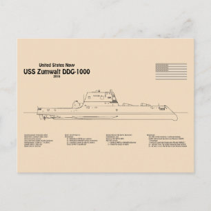 Postal USS Zumwalt - Planos de planos de construcción del