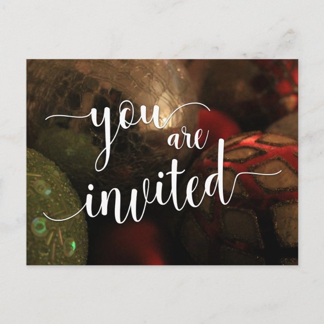 Postal Usted Es Fiesta De Navidades Invitados, Bolas De V (Anverso)