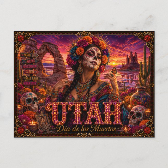Postal Utah Día de los Muertos Retro (Anverso)