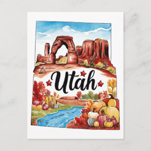 Postal Utah Estado de EE. UU. Con Forma de Acuarela Vinta