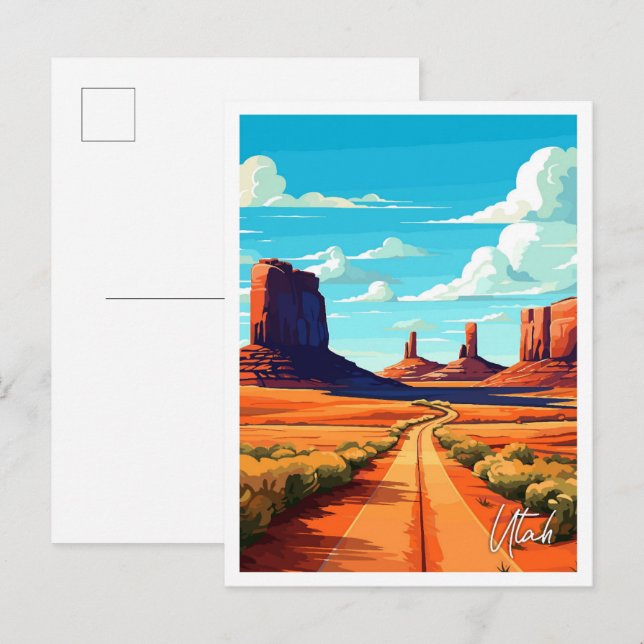 Postal Utah Ilustracion de viajes de arte estadounidense (Anverso / Reverso)