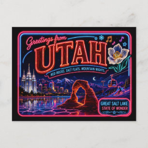 Postal Utah Neon Estado Retro Vintage