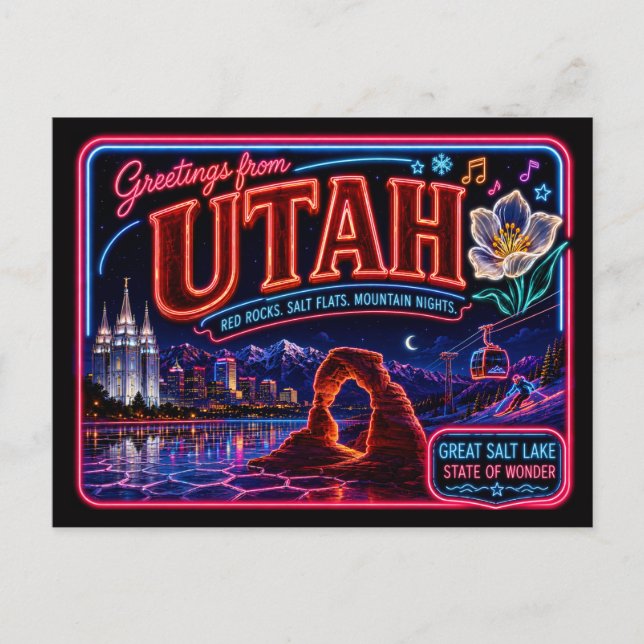 Postal Utah Neon Estado Retro Vintage (Anverso)