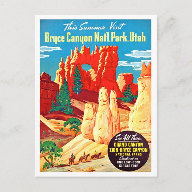 Postal Utah, parque nacional del cañón Bruce, viaje vinta (Anverso)