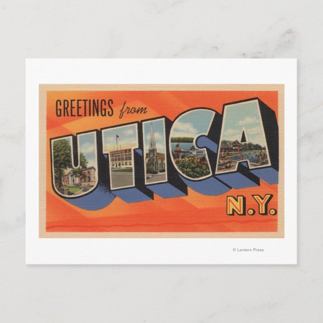 Postal Utica, Nueva YorkEscenas de letras grandesUtica, N (Anverso)