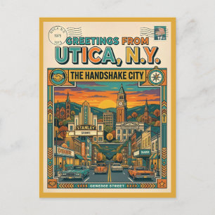 Postal Utica NY “La Ciudad del Apretón de Manos” Retro añ