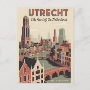 Postal Utrecht Países Bajos Retiro Silueta Urbana Viaje