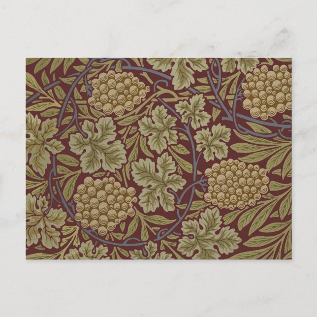 Postal Uva de Vid de William Morris Rojo Verde Arte (Anverso)