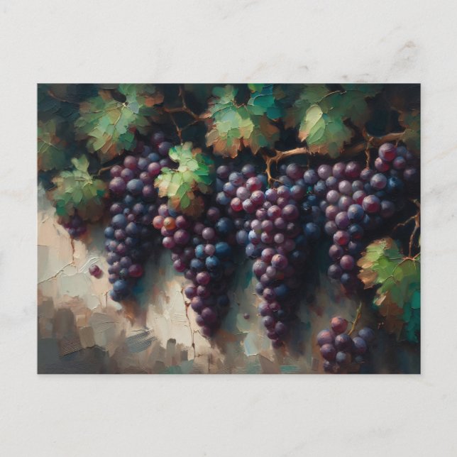 Postal Uvas moradas en la pintura de aceite de vino (Anverso)