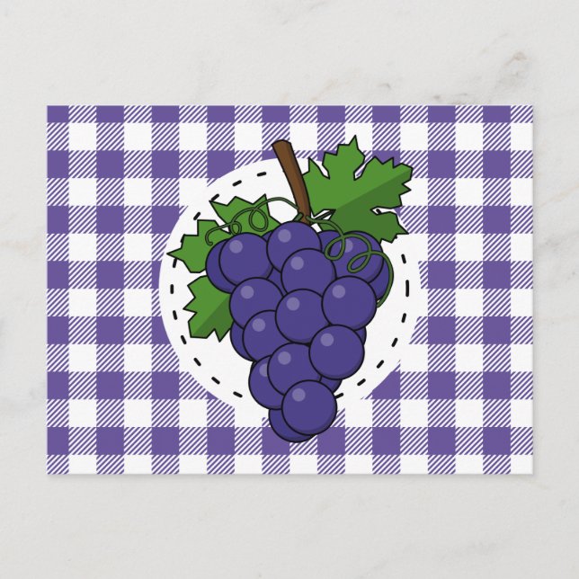 Postal Uvas sobre cuadros violeta blanco (Anverso)