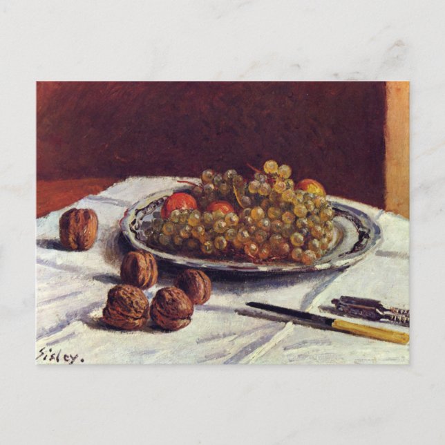 Postal Uvas y nueces en una mesa impresionista (Anverso)