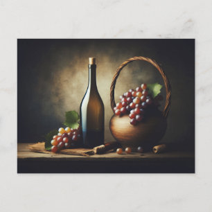 Postal Uvas y una botella de vino de vida residual