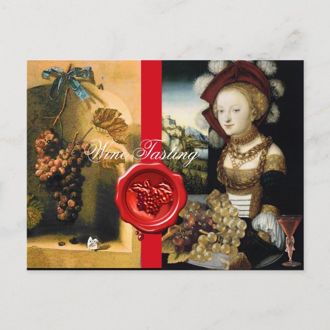 POSTAL UVAS Y VINO DE VIÑEDO ANTIGUO, SELLO DE CERA ROJA (Anverso)