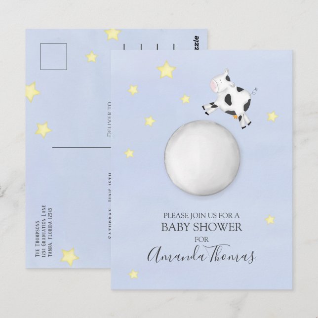 Postal Vaca acuarela moderna de Baby Shower saltó sobre l (Anverso / Reverso)