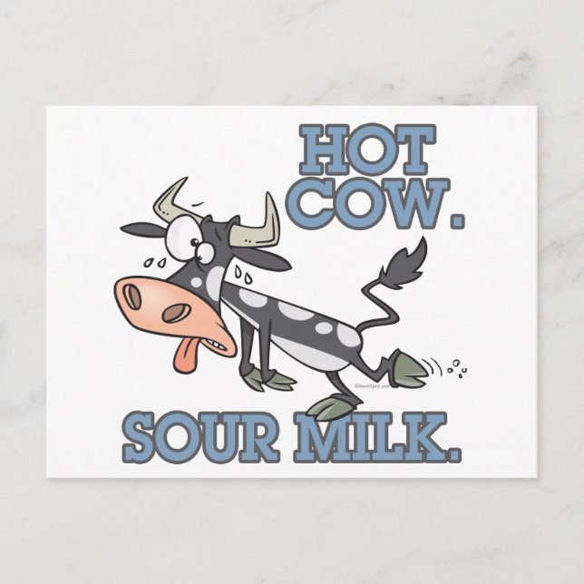 Postal vaca caliente agria leche divertido dibujo animado (Anverso)