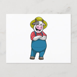 Postal Vaca como granjero con sombrero