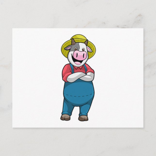 Postal Vaca como granjero con sombrero (Anverso)