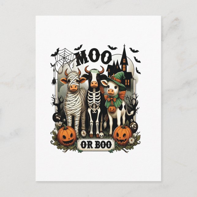 Postal Vaca de Halloween Moo o Boo (Anverso)