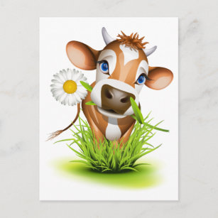 Postal Vaca de Jersey en el pasto