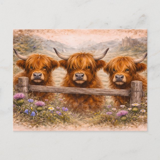 Postal Vaca de las Highlands - Animales en acuarela (Anverso)