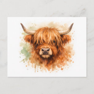 Postal Vaca de las Highlands - Animales en acuarela