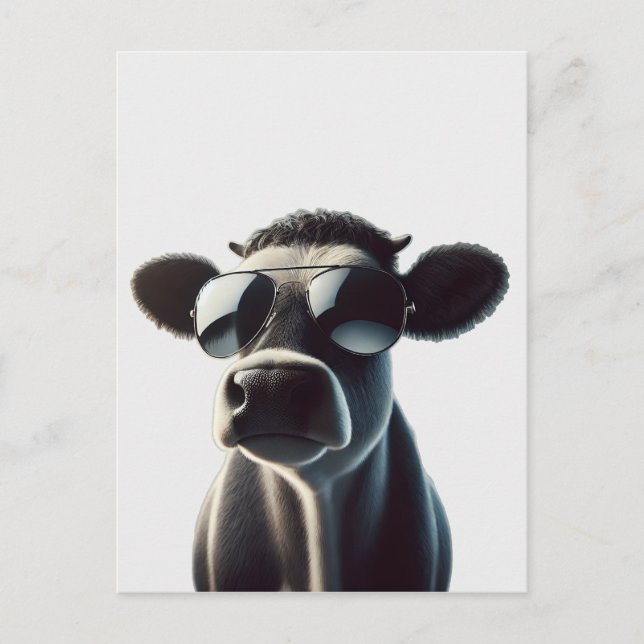 Postal Vaca de moda con gafas de sol (Anverso)