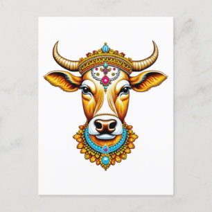 Postal Vaca decorada en pongal