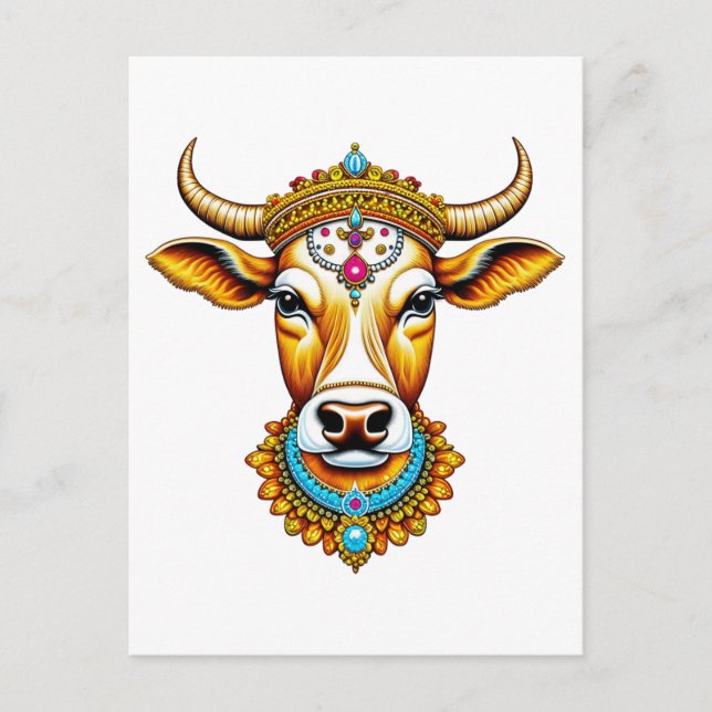 Postal Vaca decorada en pongal (Anverso)