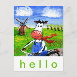 Postal Vaca en bicicleta