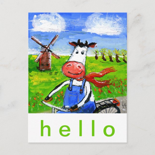 Postal Vaca en bicicleta (Anverso)