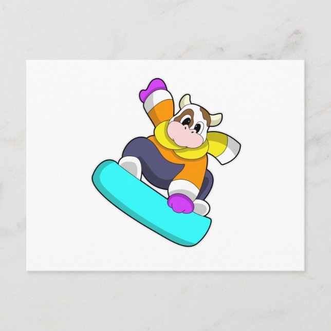 Postal Vaca en Snowboard con Snowboard (Anverso)